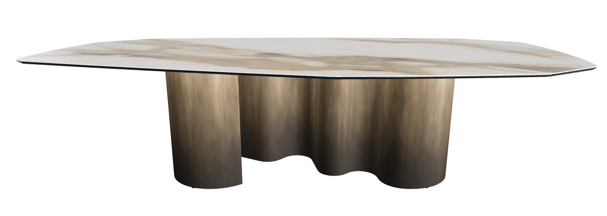 300x130x74h Polygon Shaped_Glossy Borghini Calacatta_Oxy Brass