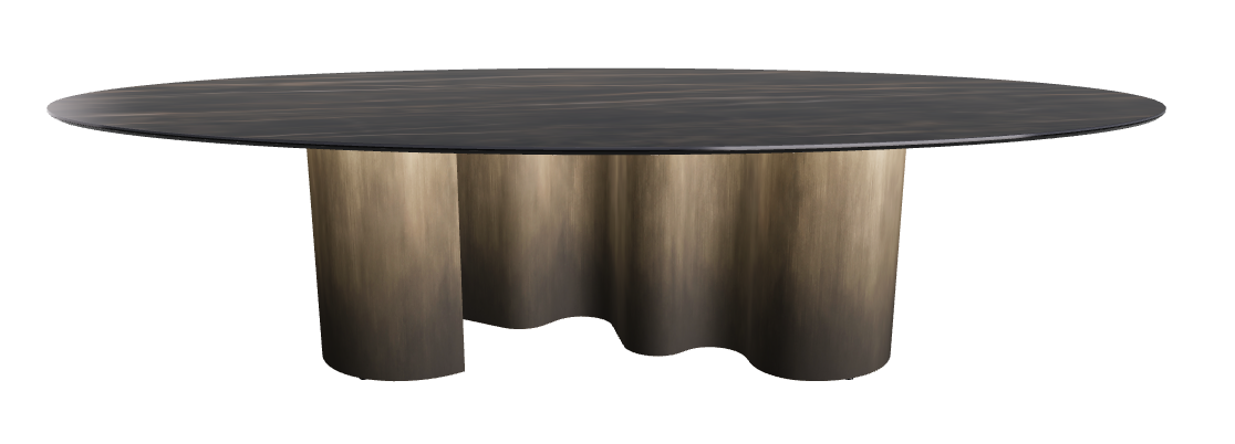 300x150x74h Oval Shaped_Glossy Portoro_Oxy Brass