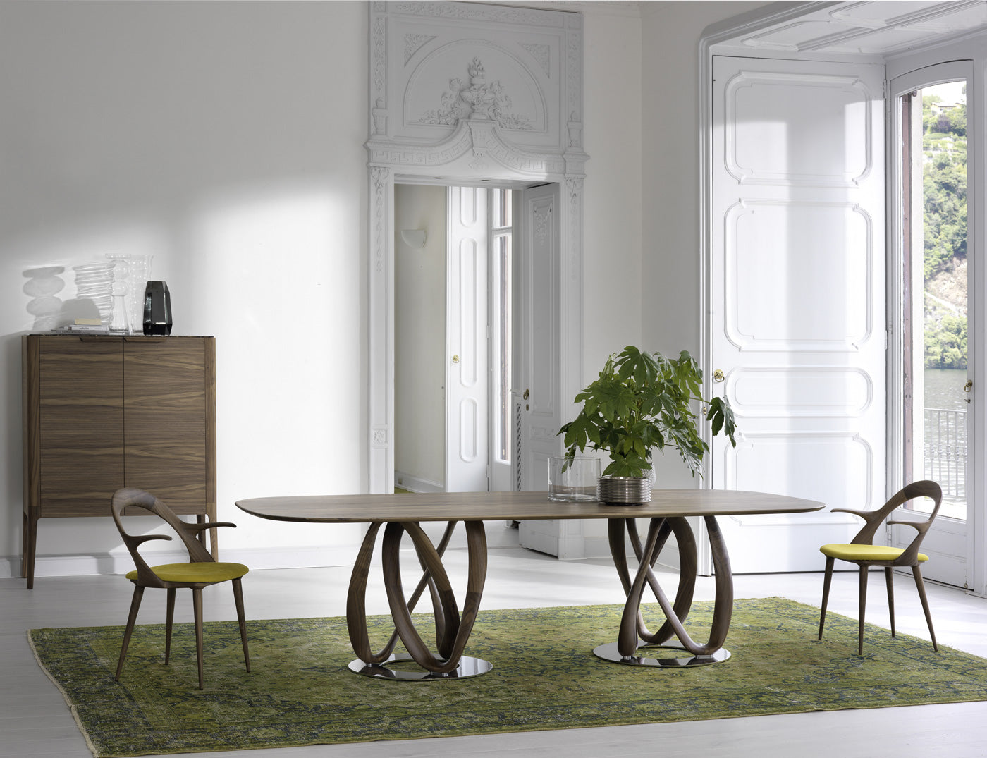 Porada Infinity Oval Wood Dining Table Dual Base