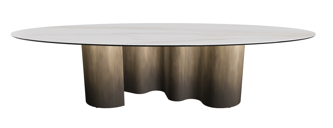 300x150x74h Oval Shaped_Matt Golden Calacatta_Oxy Brass