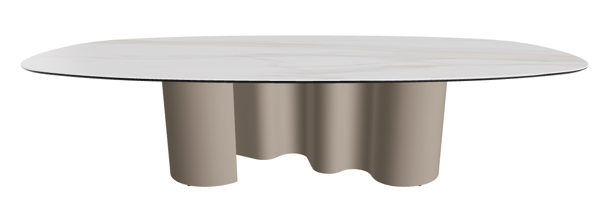 300x150x74h Biscuit Shaped_Matt Golden Calacatta_Titanium Embossed