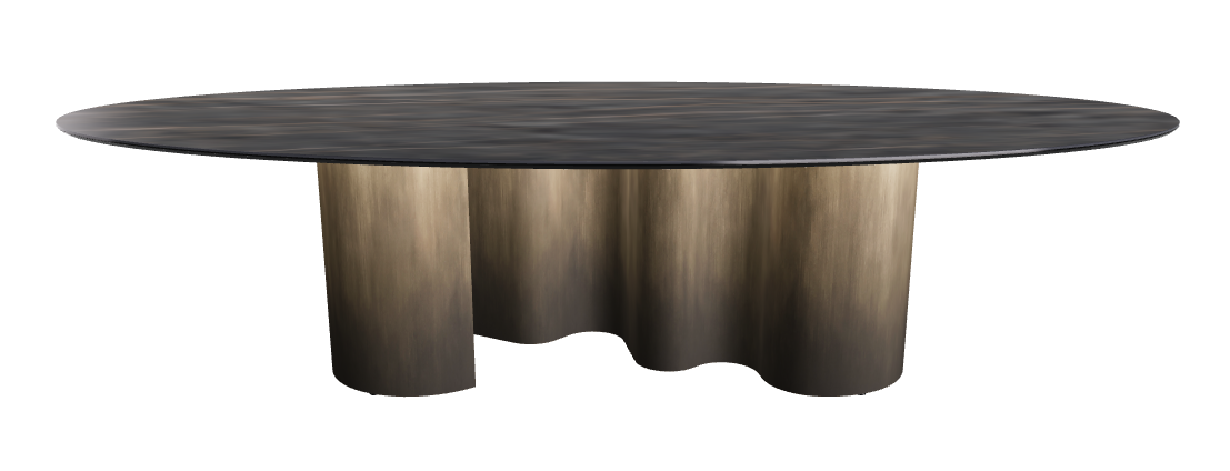 300x150x74h Oval Shaped_Matt Portoro_Oxy Brass