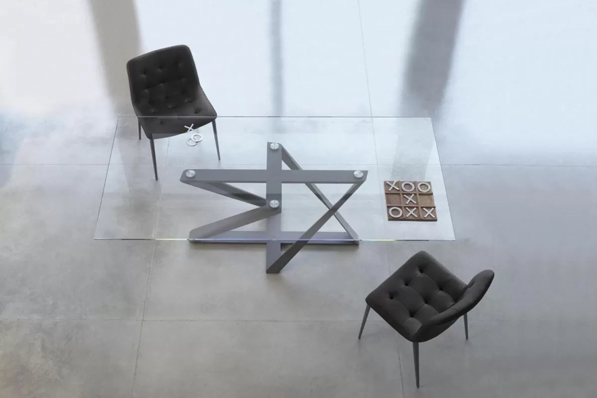 Millennium Fixed table with lacquered metal frame and top in Glass