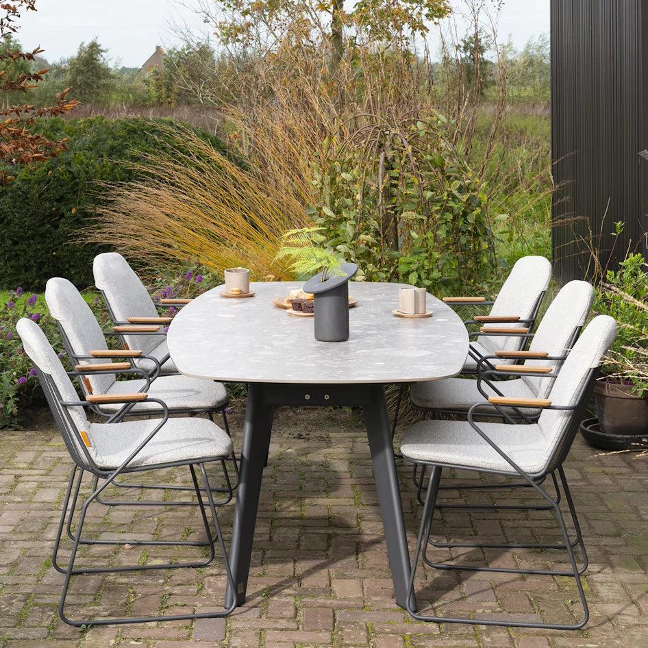 4 Seasons Outdoor Montana Barrel Shaped Ceramic Terrazzo Dining Table With  240x103 cm