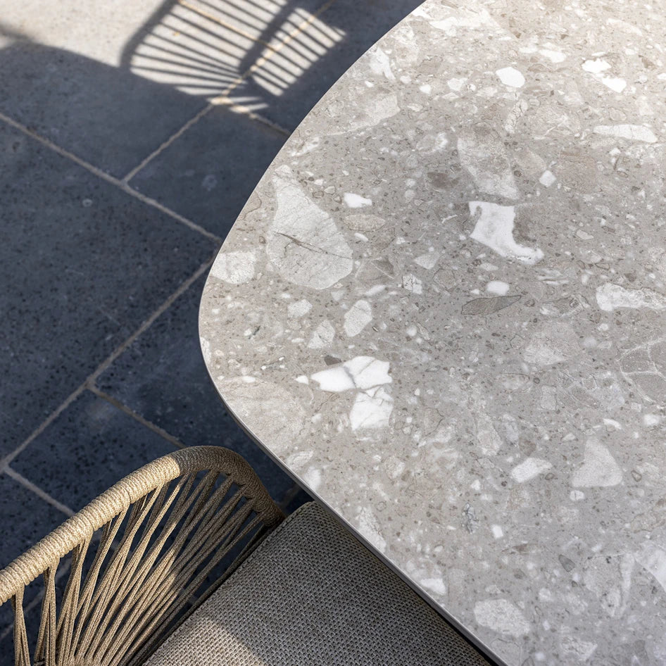 4 Seasons Outdoor Montana Barrel Shaped Ceramic Terrazzo Dining Table With  240x103 cm