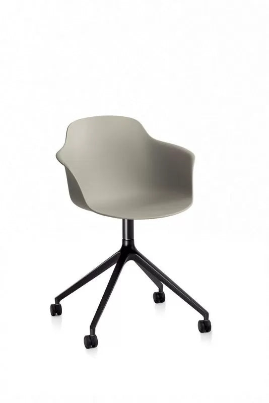 Mood Swivel castor chair with arms and with lacquered frame in die-cast Aluminium