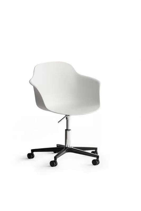 Mood Swivel castor chair with arms and with lacquered frame in die-cast Aluminium