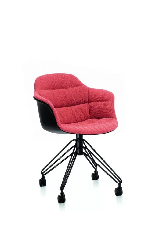 Bontempi Mood Swivel 4-Legged Castor Upholstered Chair with Metal Frame & Arms