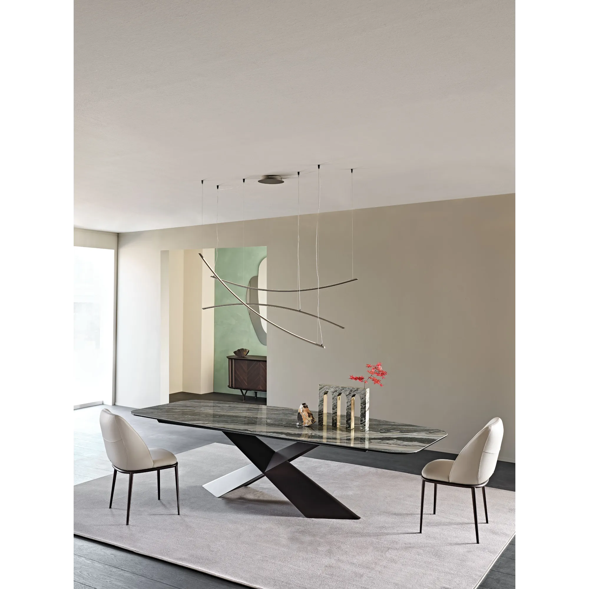 Tyron Keramik Table | Black GFM73 Embossed Lacquered Steel Base | KM16 Kaindy Top | 240x120cm