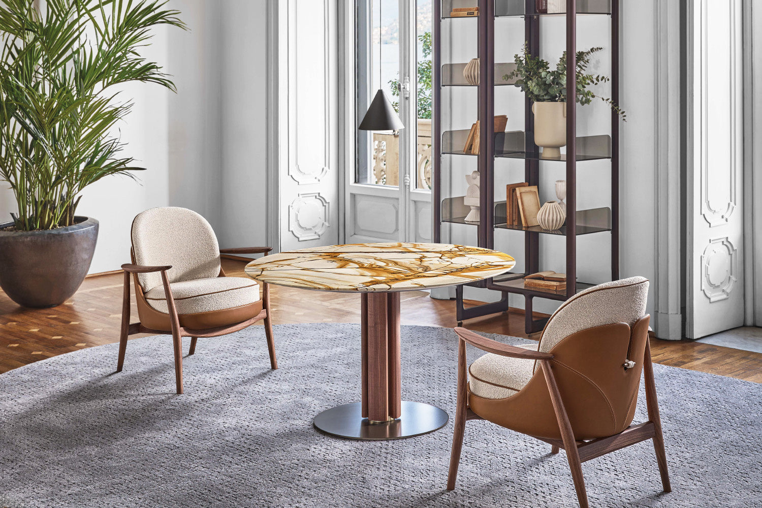 Porada Quadrifoglio Marble Round Dining Table – Single Base