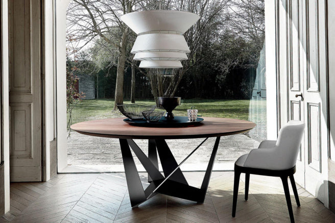 Cattelan Italia Skorpio Glass & Wood Round Dining Table