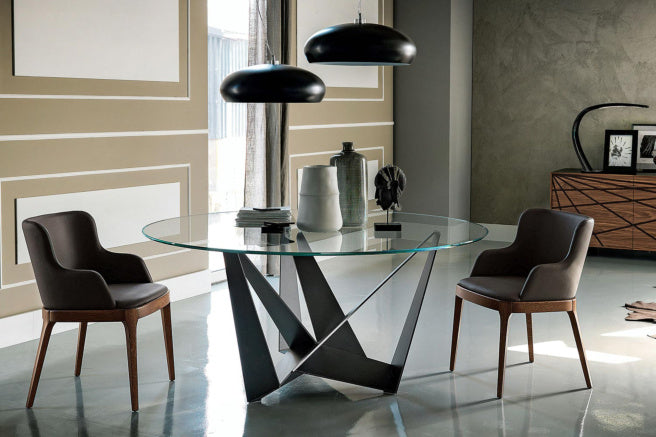 Cattelan Italia Skorpio Glass & Wood Round Dining Table