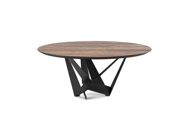 Cattelan Italia Skorpio Glass & Wood Round Dining Table