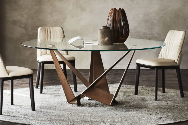 Cattelan Italia Skorpio Glass & Wood Round Dining Table