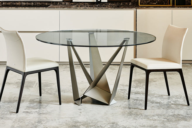Cattelan Italia Skorpio Glass & Wood Round Dining Table