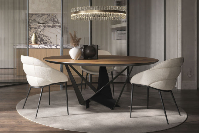 Cattelan Italia Skorpio Glass & Wood Round Dining Table