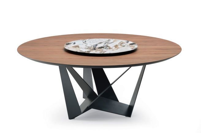 Cattelan Italia Skorpio Glass & Wood Round Dining Table