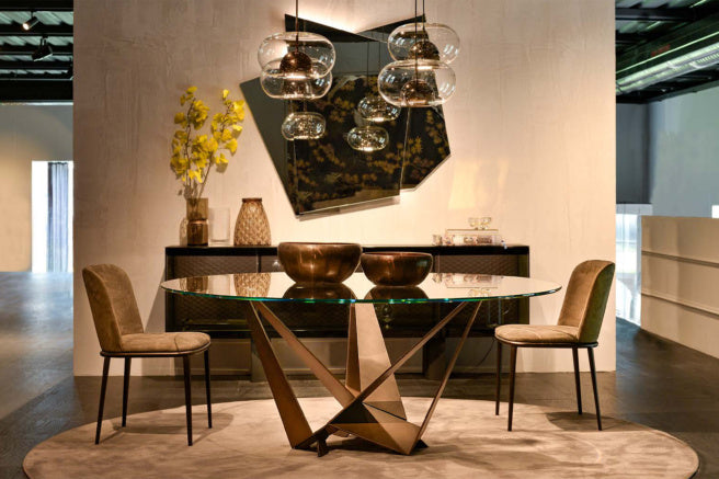 Cattelan Italia Skorpio Glass & Wood Round Dining Table