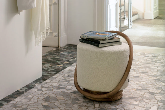 Porada Smile Poufs – Italian Ash Wood Ottomans with Fixed & Swivel