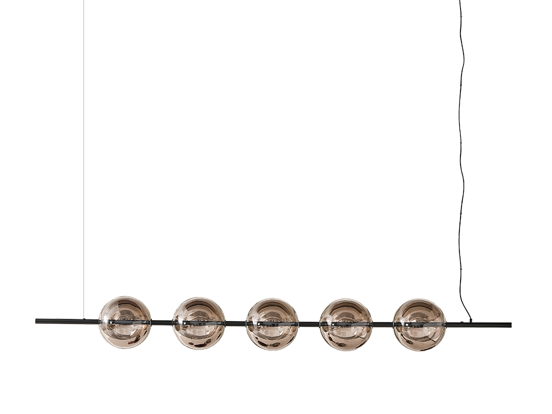 Sferatus Pendant lamp with metal frame and 5 partially mirrored borosilicate glass spheres