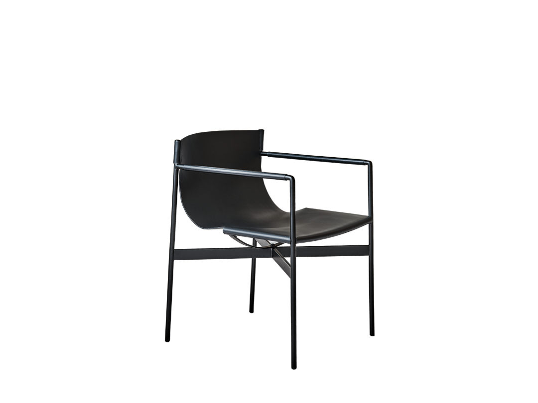 Lucrezia Chair with arms in full grain hide-leather and metal frame