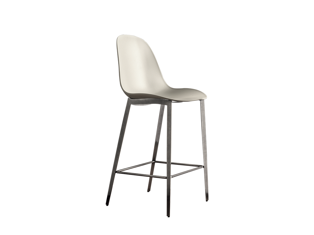 Mood Footstool High barstool with lacquered metal frame round section and shell in polypropylene