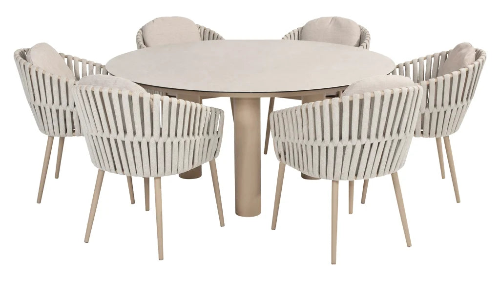 4 Seasons Outdoor Eva 6 Seat with Donato 160cm Round Ceramic Dining Table