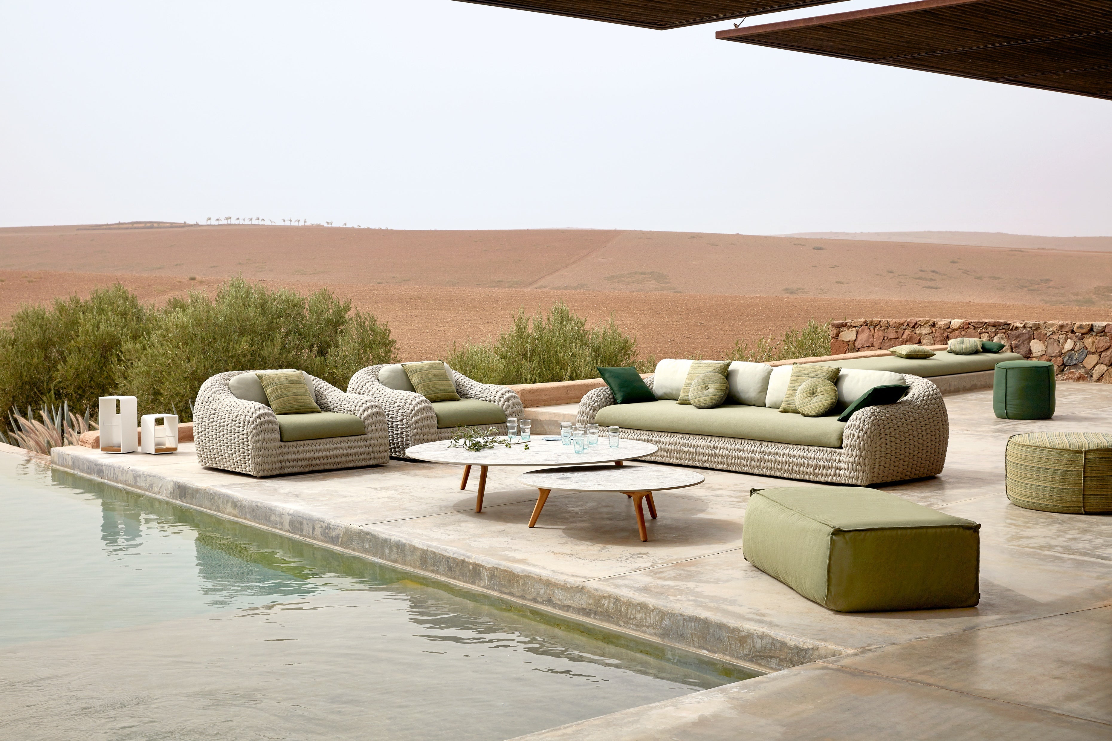 Manutti Touch Rectangular Pouf with 112 cm Width and 65 cm Depth