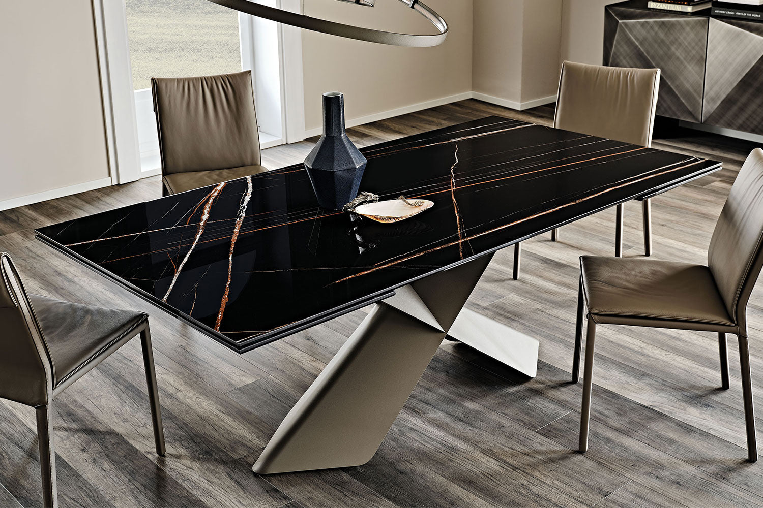 Cattelan Italia Tyron Keramik Drive Barrel-Shaped Extendible Dining Table – 200→294x100x75h