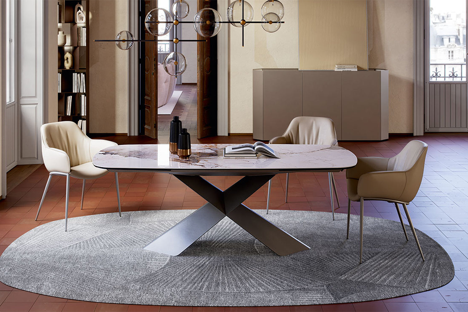 Cattelan Italia Tyron Keramik Drive Barrel-Shaped Extendible Dining Table – 200→294x100x75h