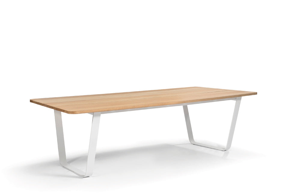Manutti Air Dining Table - 26  x 113.5 - (White Frame with Iroko Hardwood) 