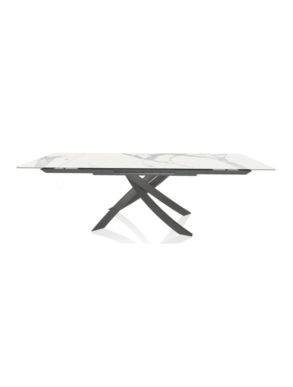 CLEARANCE - 65% DISCOUNT - 1 X FAULTY BONTEMPI ARTISTICO 160CM DINING TABLE EXTENDING TO 240CM - SUPERMARBLE MATT WHITE TOP WITH GRAPHITE LEGS